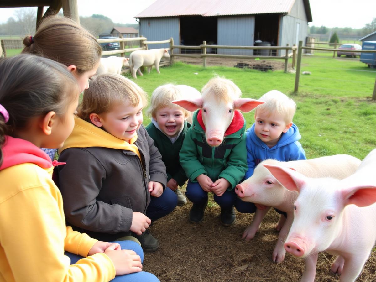 Schoolchildren visiting Mabie Farm Park